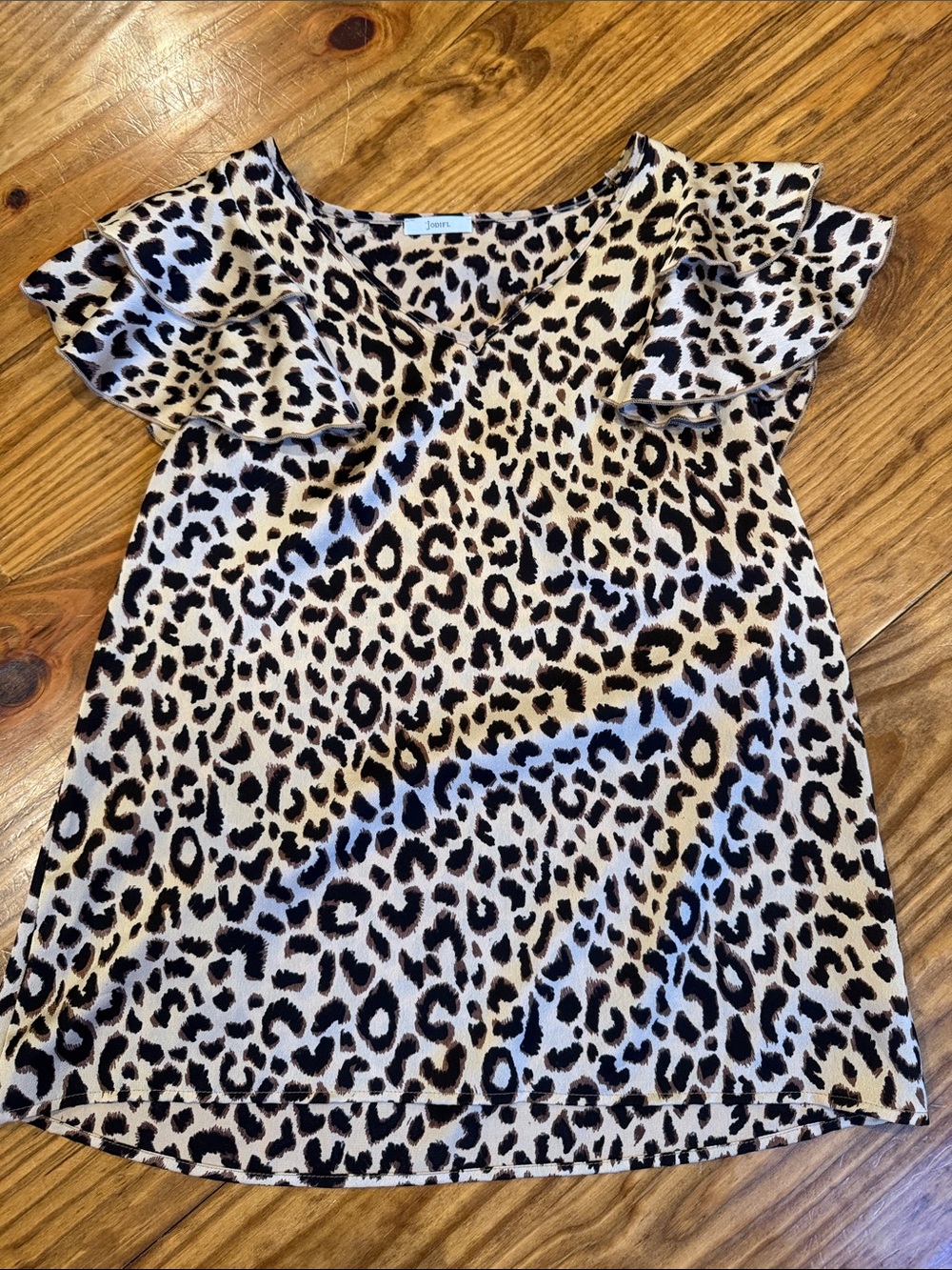 JODIFL Leopard Print Ruffle Sleeve Top - Black and Cream